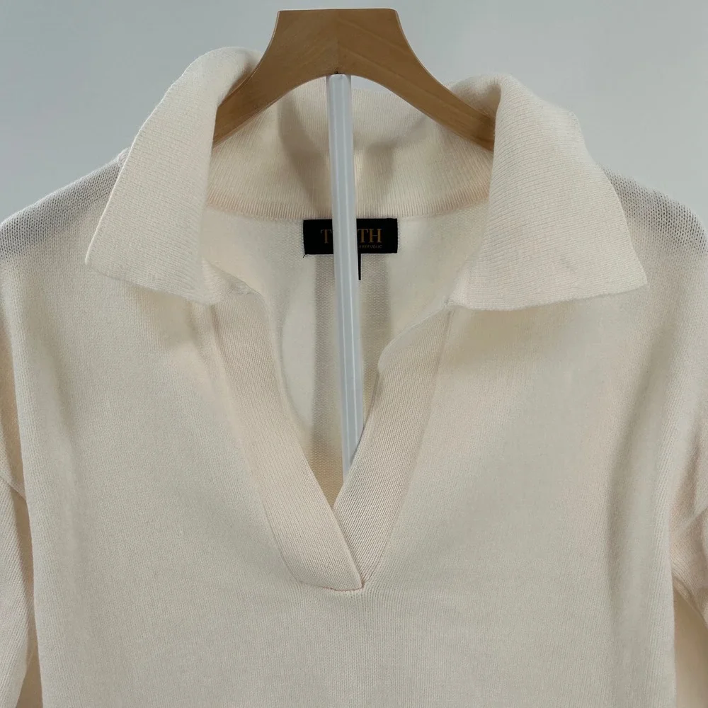 Truth by Republic Cream V-Neck Polo Collar Knit Sweater Womens XS Off White - Picture 2 of 9